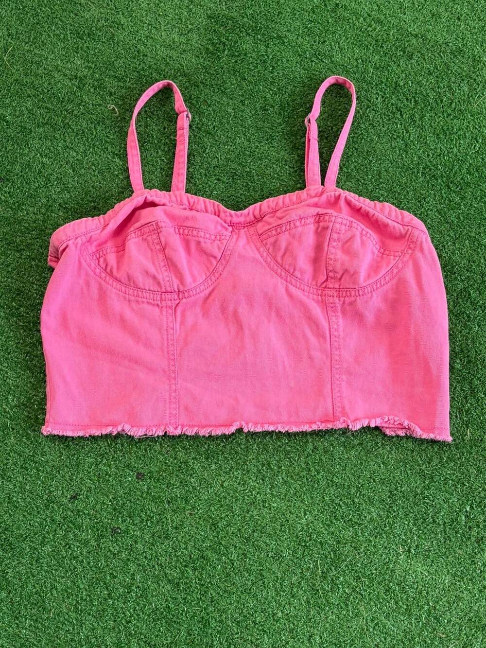 Japna Pink Cotton Denim Corset Style Crop Top with Smocked Back